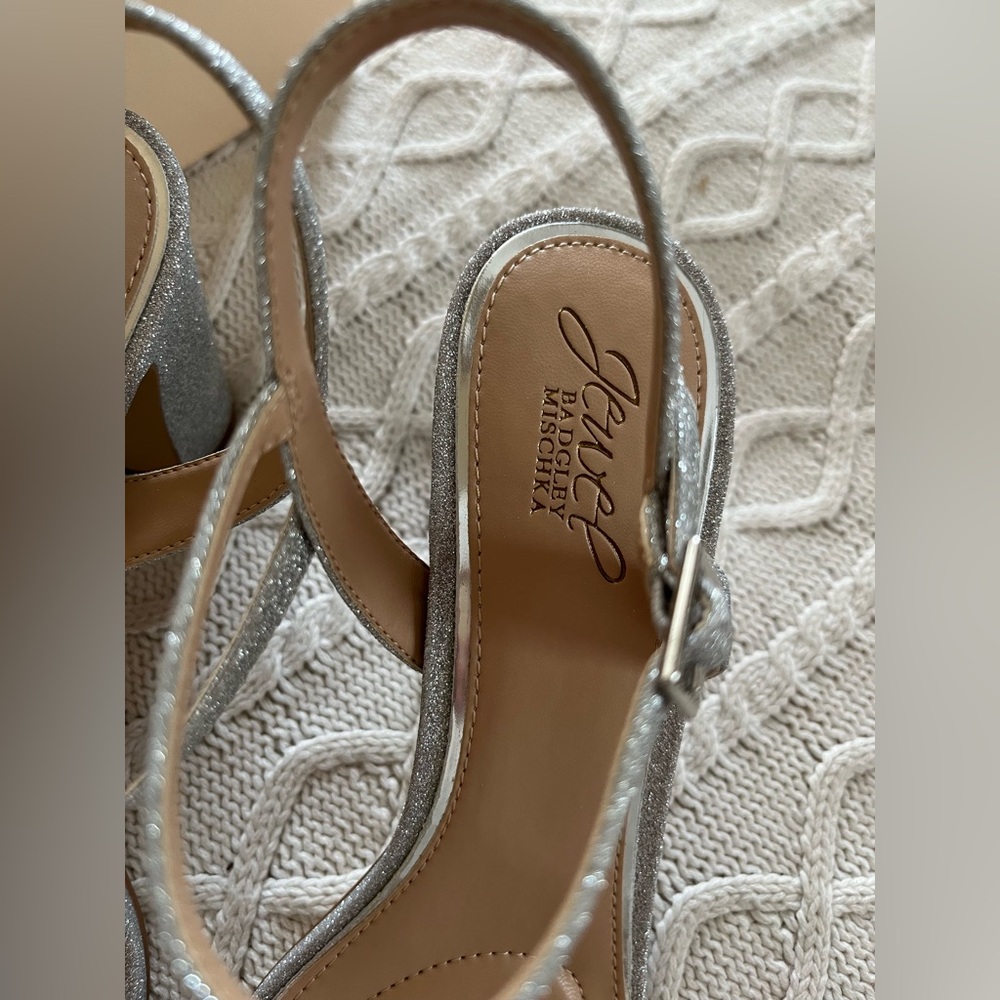 Jewel Badgley Mischka “Rayla II” Silver Glitter Women's Heels Buckle Various SZ - Picture 9 of 14
